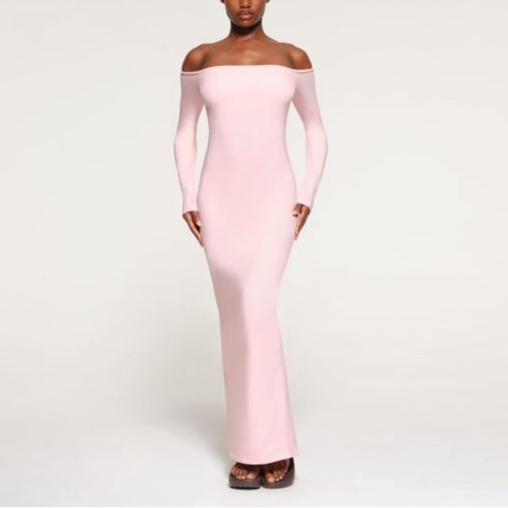 SKIMS New Vintage Off Shoulder Dress in Cherry Blossom